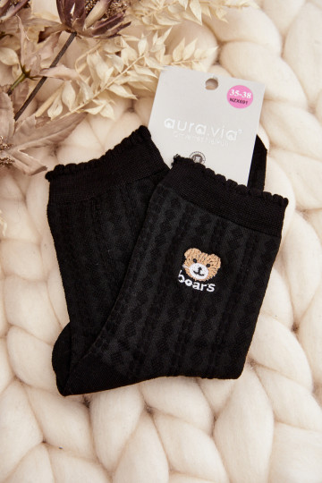 Patroon sokken met een teddybeer zwart 2