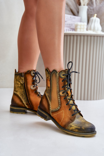 Leer Dameslaarzen met brede hakken Het heeftciejka 06719-07 geel