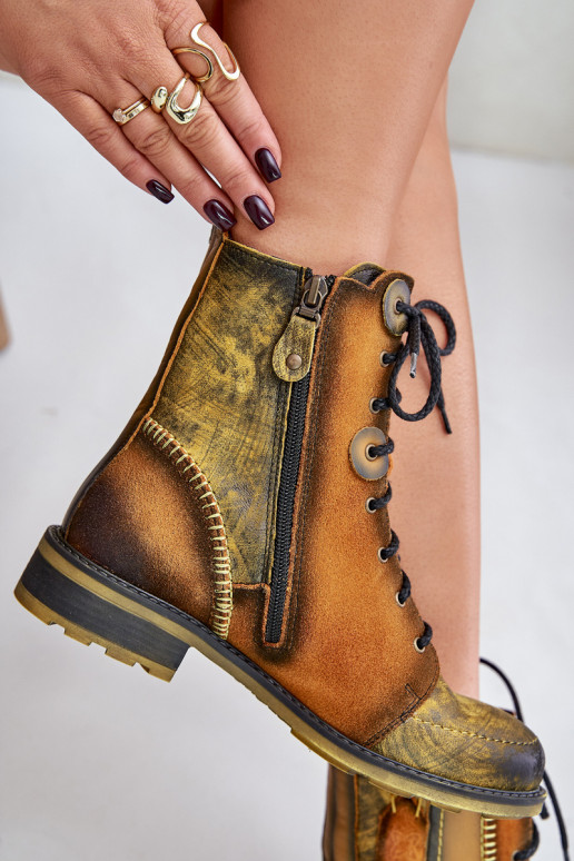 Leer Dameslaarzen met brede hakken Het heeftciejka 06719-07 geel