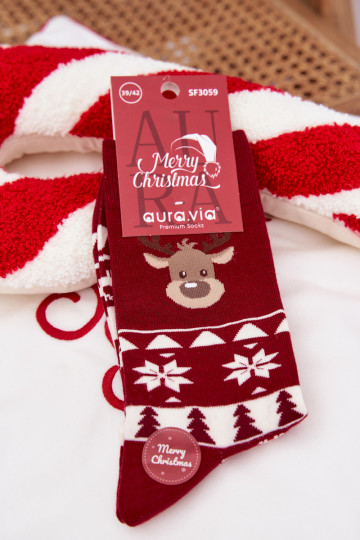 Heren kerstkousen met rendieren bordeaux