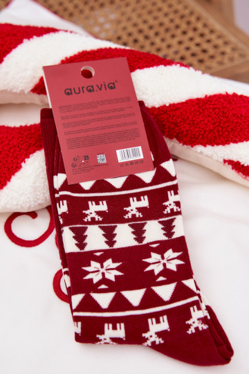 Heren kerstkousen met rendieren bordeaux 2