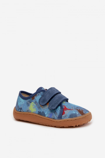 Kinderpantoffels Barefoot met dinosaurussen Froddo Canvas G1700440-15 blauwe kleur