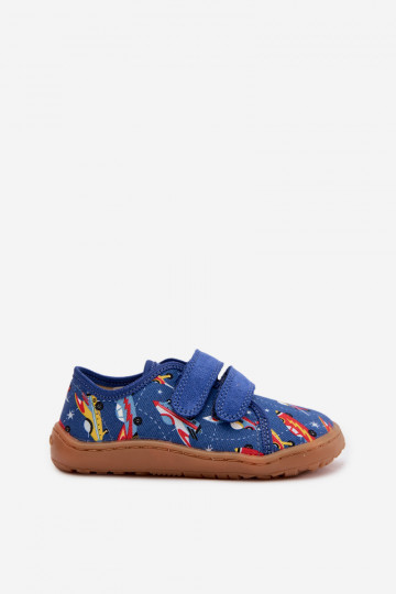 Kinderpantoffels Barefoot met ruimtevaartuigen Froddo Canvas G1700440-5 blauwe kleur 2