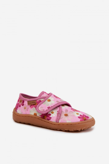 Slippers Kinderen Kinderen met zelfklevende bevestigingsmiddelen Barefoot met bloemen Froddo G1700438-8 roze