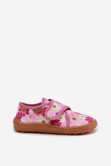 Slippers Kinderen Kinderen met zelfklevende bevestigingsmiddelen Barefoot met bloemen Froddo G1700438-8 roze 2