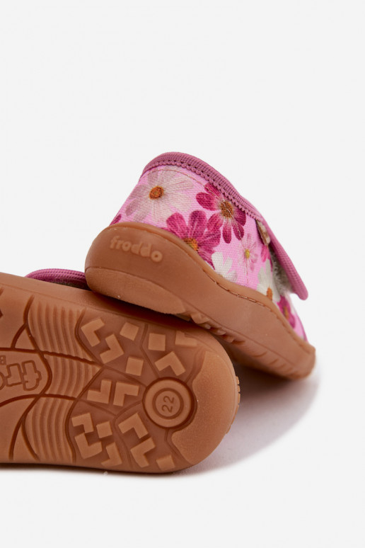 Slippers Kinderen Kinderen met zelfklevende bevestigingsmiddelen Barefoot met bloemen Froddo G1700438-8 roze