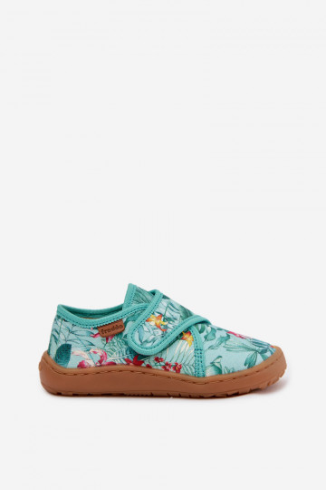 Kinderpantoffels met klittenbandsluitingen Barefoot met bloemenmotieven en bladeren Froddo G1700438-14 mintkleur 2