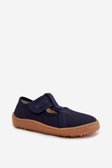 Kinderpantoffels met klittenbandsluitingen Barefoot Froddo Canvas G1700439 donkerblauwe kleur