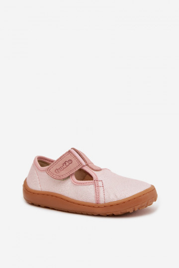 Kinderpantoffels met klittenbandsluitingen met glans Barefoot Froddo Canvas G1700439-2 roze kleur