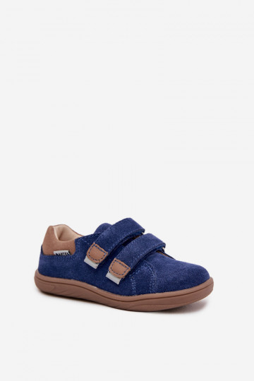 Leren barefoot kinderschoenen met reflectoren Bartek 8600366 in donkerblauw