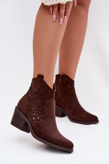Dames gehaakte laarsjes in cowboystijl met hakken S.Barski HY61-8012 chocolade kleur 2