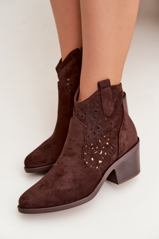 OpengeInerkte laarzen coInboystijl Dames met hakken S.Barski HY61-8012 CzekoladoIne