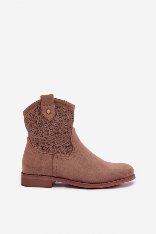 Dameslaarzen met brede hakken met opengeInerkte elementen S.Barski HY61-8025 bruine kleur