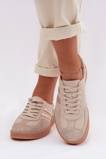 Leer Sneakers model schoenen Dames S.Barski LR61-7059 beige
