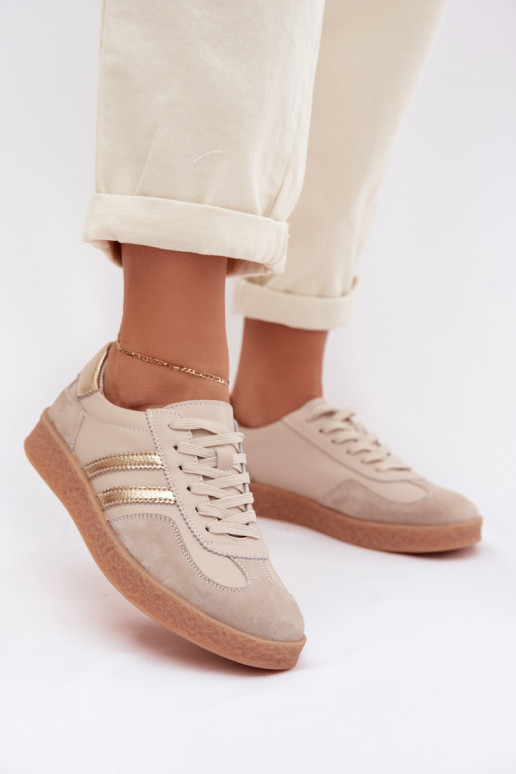 Leer Sneakers model schoenen Dames S.Barski LR61-7059 beige