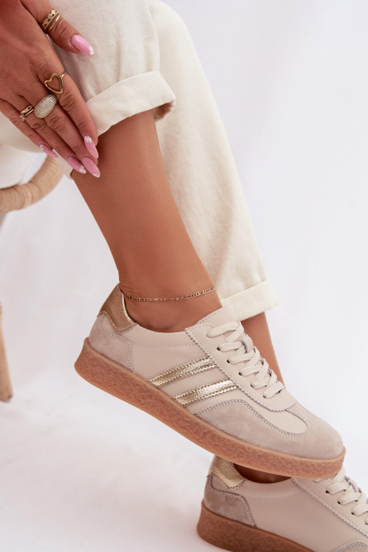 Leer Sneakers model schoenen Dames S.Barski LR61-7059 beige
