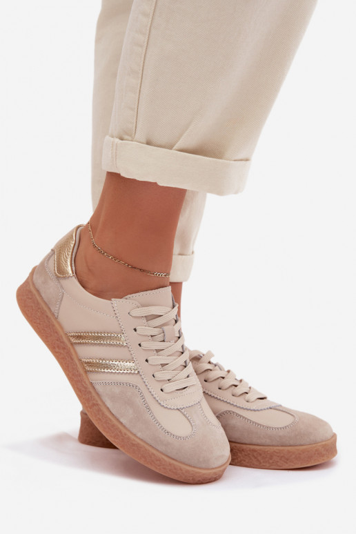 Leer Sneakers model schoenen Dames S.Barski LR61-7059 beige