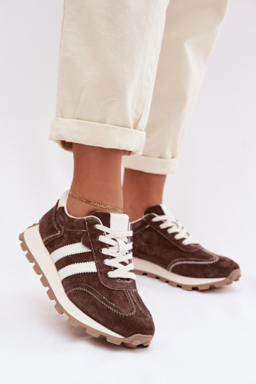 van suède Sneakers model schoenen Dames met platform S.Barski LR61-7097 CzekoladoIne 2