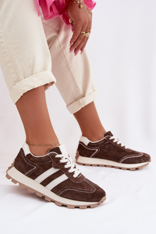 van suède Sneakers model schoenen Dames met platform S.Barski LR61-7097 CzekoladoIne