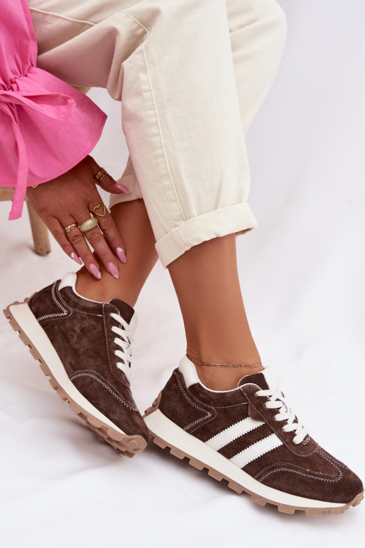 van suède Sneakers model schoenen Dames met platform S.Barski LR61-7097 CzekoladoIne