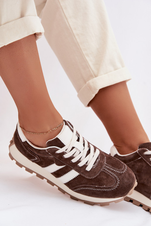 van suède Sneakers model schoenen Dames met platform S.Barski LR61-7097 CzekoladoIne