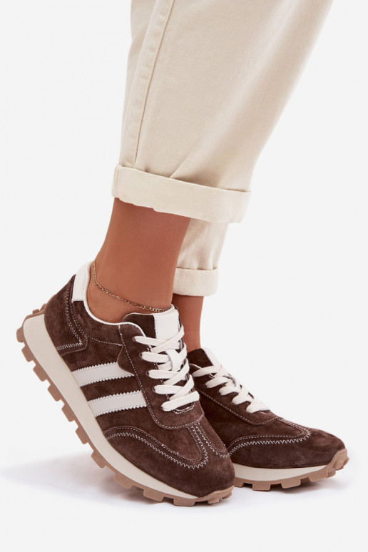 van suède Sneakers model schoenen Dames met platform S.Barski LR61-7097 CzekoladoIne