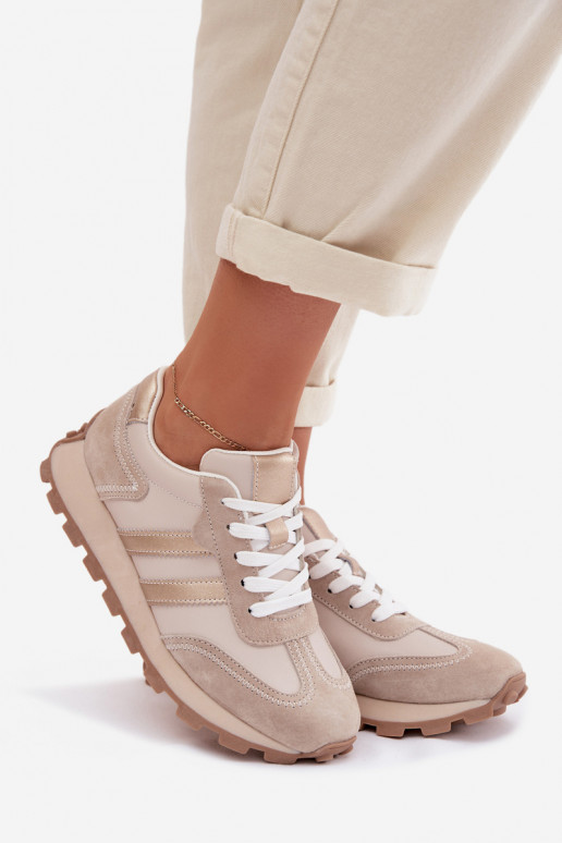 van suède Sneakers model schoenen Dames met platform S.Barski LR61-7097 beige