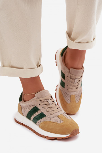 Dames schoenen Sneakers model van echt suède zand-geel kleur