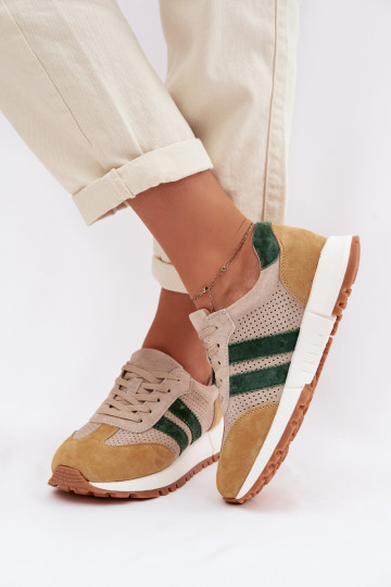 Dames schoenen Sneakers model van echt suède zand-geel kleur 2