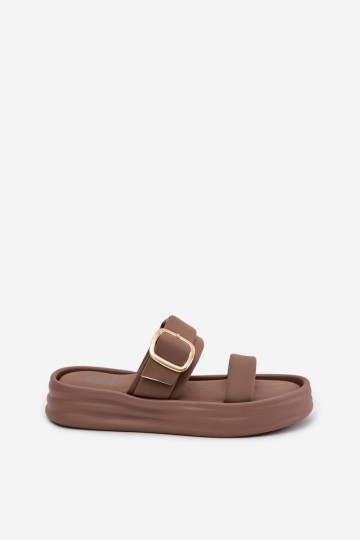 materiaal Damespantoffels met platform Met Strepen I Złotą met gespen kaki kleuren Ameliette 2