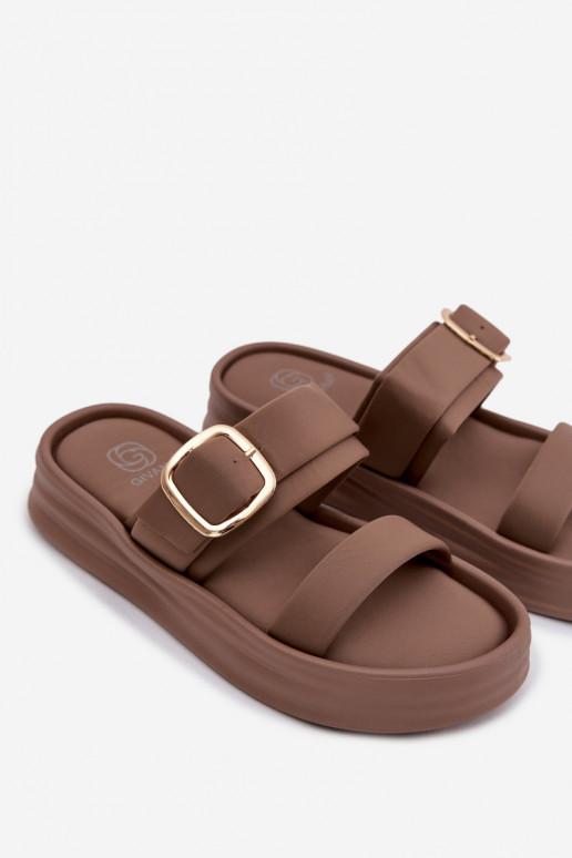 materiaal Damespantoffels met platform Met Strepen I Złotą met gespen kaki kleuren Ameliette