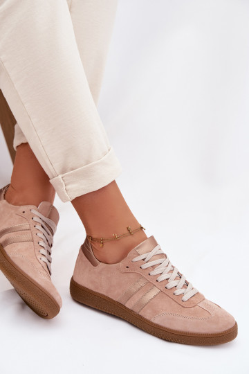 Zazoo N1068 van kunstsuède lage sneakers voor dames in roze
