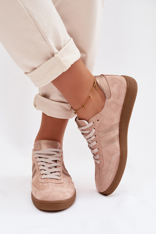 Zazoo N1068 van kunstsuède lage sneakers voor dames in roze