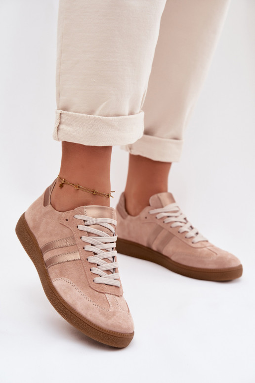 Zazoo N1068 van kunstsuède lage sneakers voor dames in roze