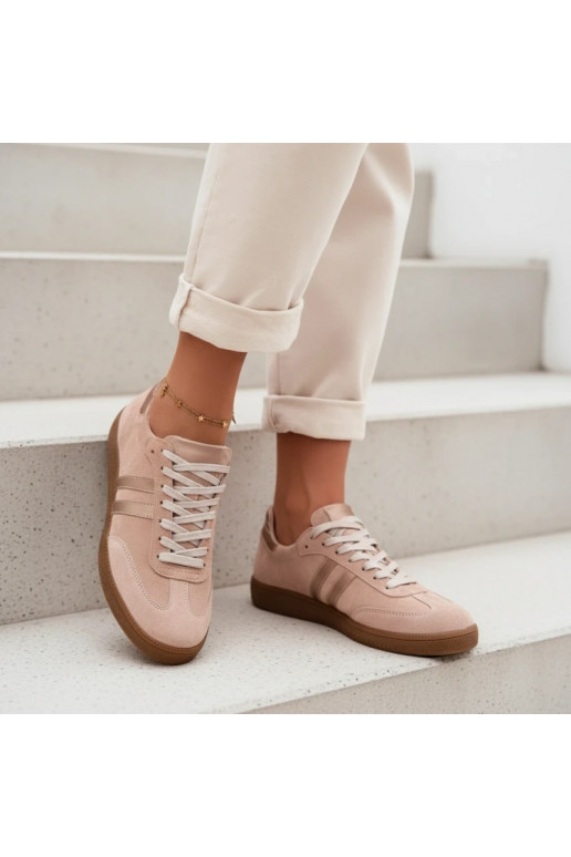 Zazoo N1068 van kunstsuède lage sneakers voor dames in roze