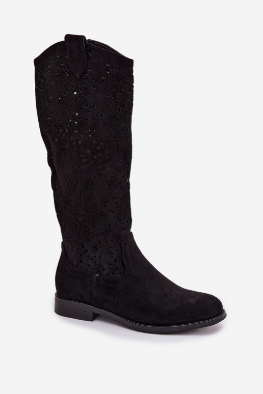 met elementen van opengeInerkt dameslaarzen met brede hakken S.Barski HY61-8023 zInart