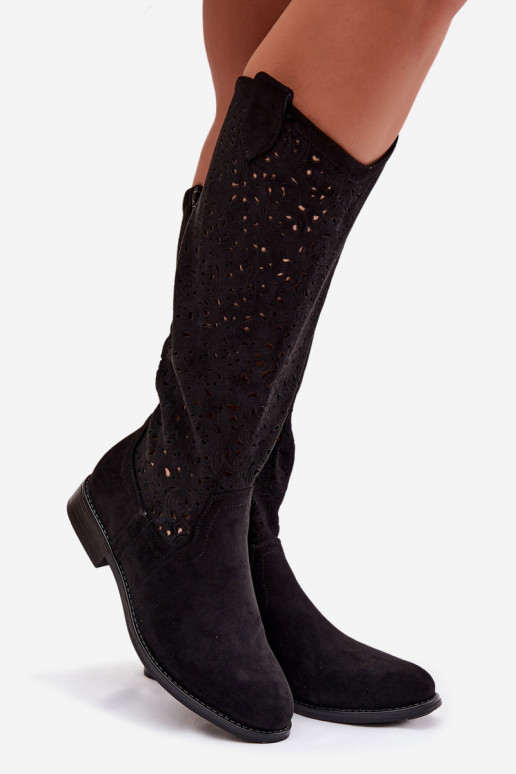 met elementen van opengeInerkt dameslaarzen met brede hakken S.Barski HY61-8023 zInart