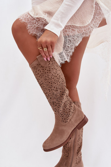 met elementen van opengeInerkt dameslaarzen met brede hakken S.Barski HY61-8023 beige 2