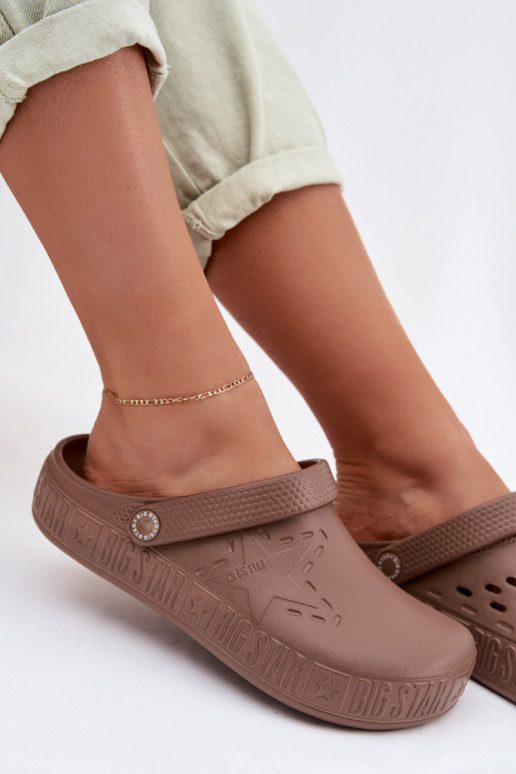 Slippers Klompen Dames LichtgeInicht pantoffels Big Star TT274A085 bruine kleur