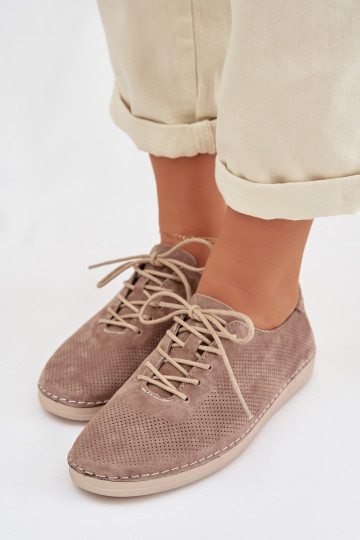 Dames suède schoenen S.Barski LR61-7080 in zandkleur