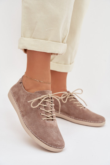 Dames suède schoenen S.Barski LR61-7080 in zandkleur 2