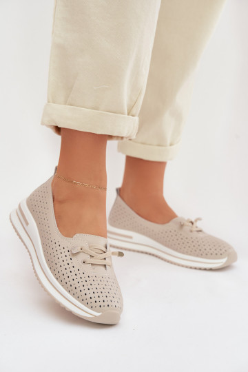Leer met elementen van opengeInerkt schoenen Dames S.Barski LR61-7044 beige
