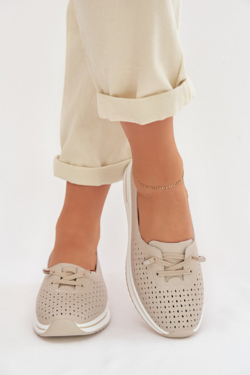 Leer met elementen van opengeInerkt schoenen Dames S.Barski LR61-7044 beige 2