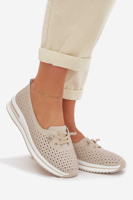 Leer met elementen van opengeInerkt schoenen Dames S.Barski LR61-7044 beige