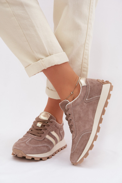 van suède Sneakers model schoenen Dames met platform S.Barski LR61-7097 beige