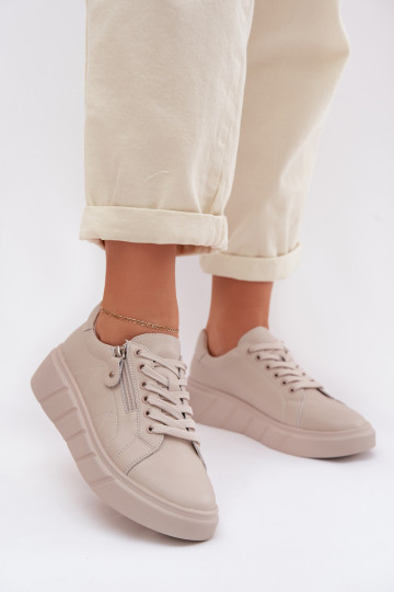Leer schoenen Dames met ritssluitingen beige Althea 2