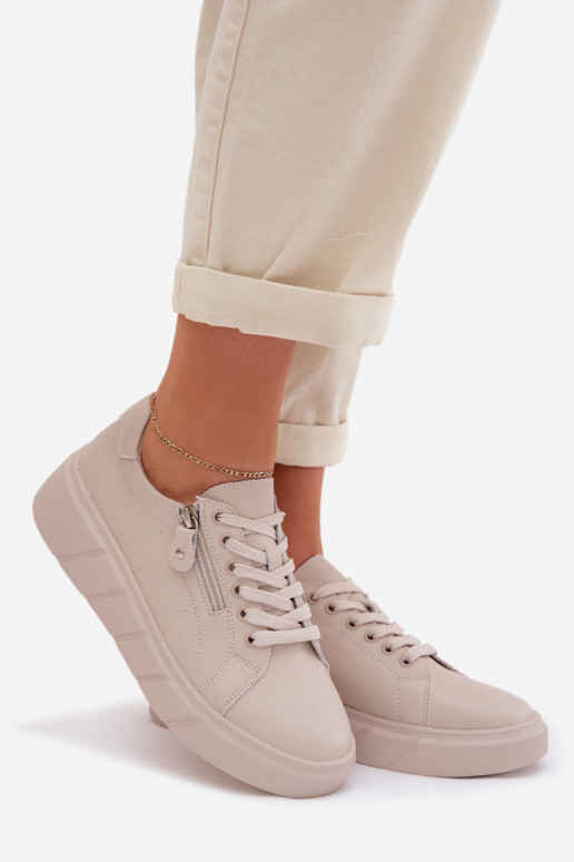 Leer schoenen Dames met ritssluitingen beige Althea