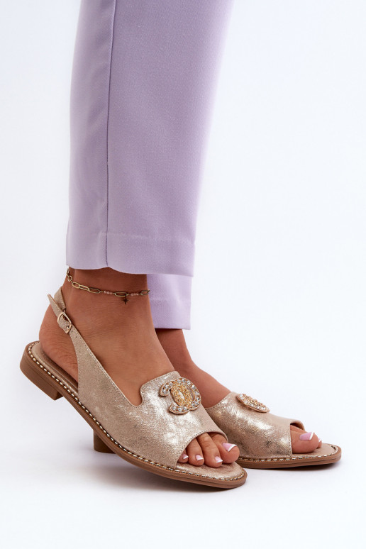 Dames sandalen met ornamenten S.Barski KV27-049 gouden kleur