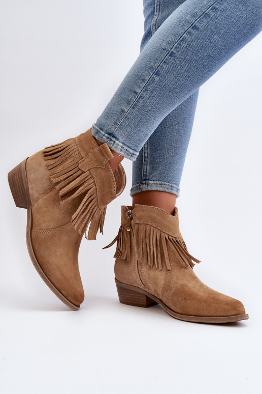 Zazoo 3430 Suede schoenen Dames met kInastjes beige