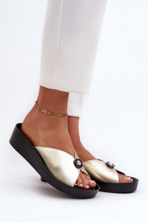 Leren pantoffels Dames met ornamenten gouden kleur S.Barski KV27-027